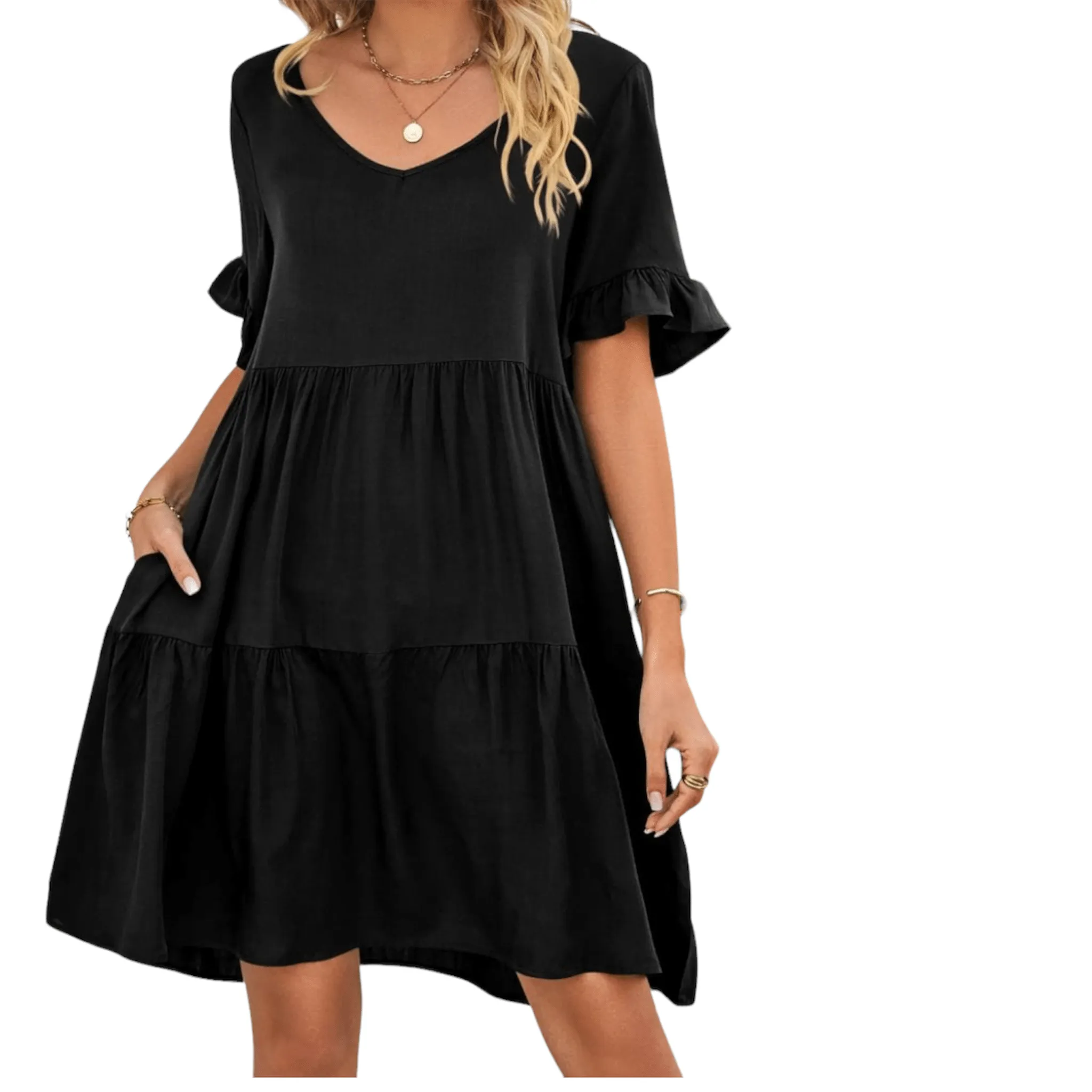 Feminine Flair Tiered V-Neck Dress