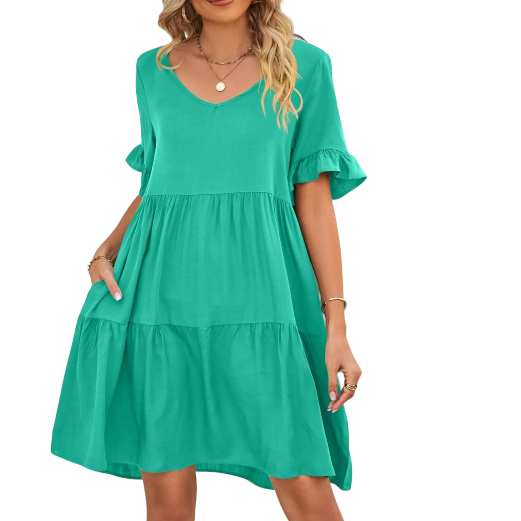 Feminine Flair Tiered V-Neck Dress