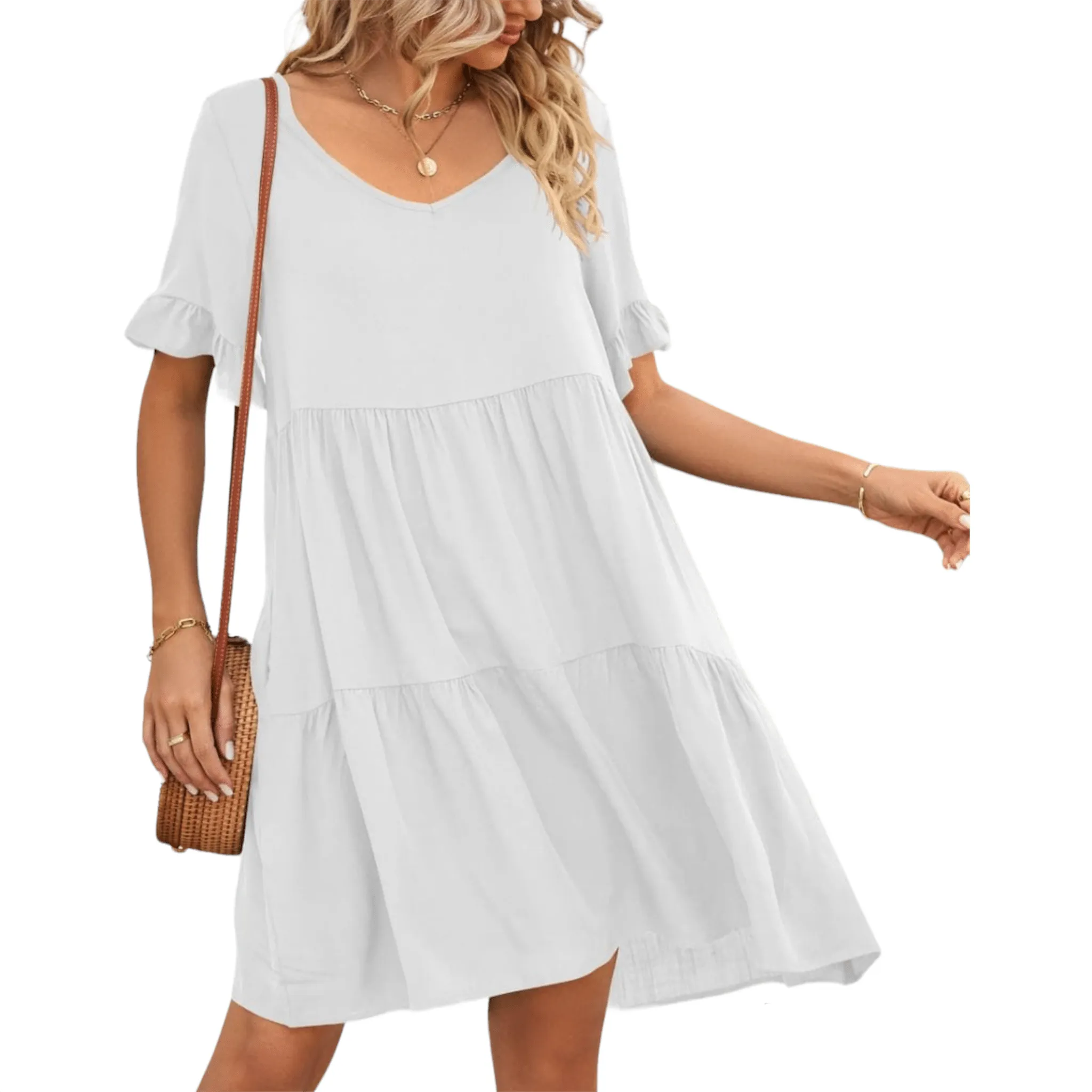 Feminine Flair Tiered V-Neck Dress