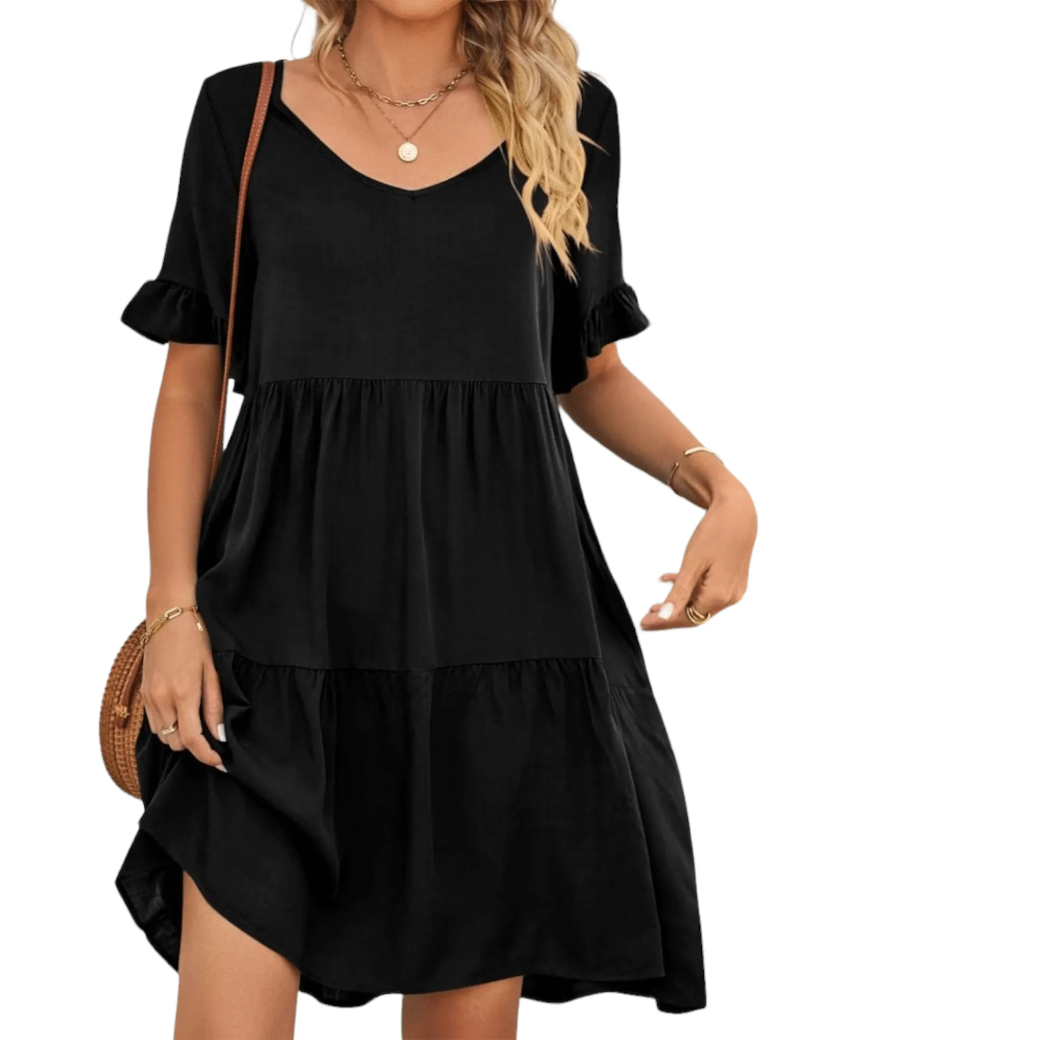 Feminine Flair Tiered V-Neck Dress