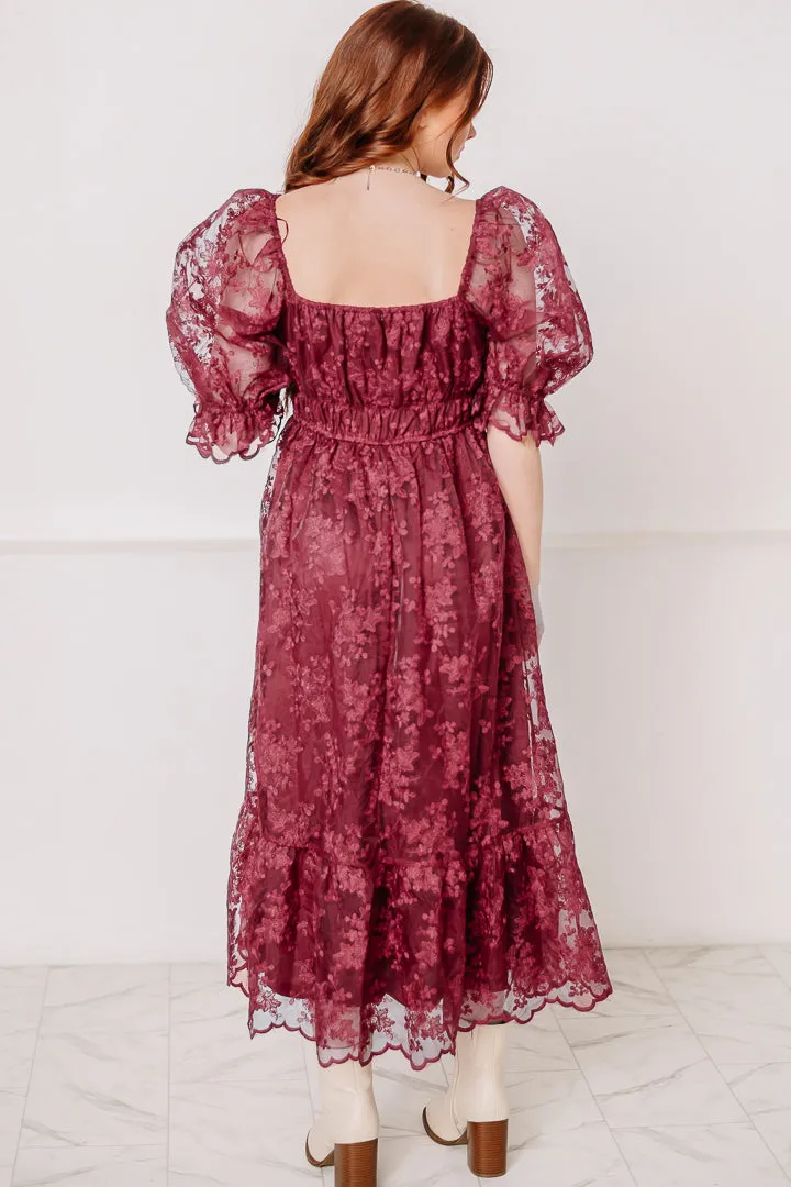 Forget Me Not Lace Midi Dress | Wine