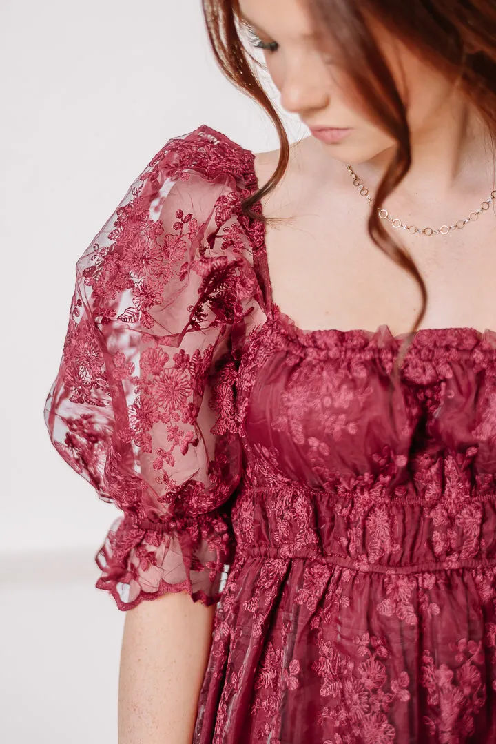 Forget Me Not Lace Midi Dress | Wine