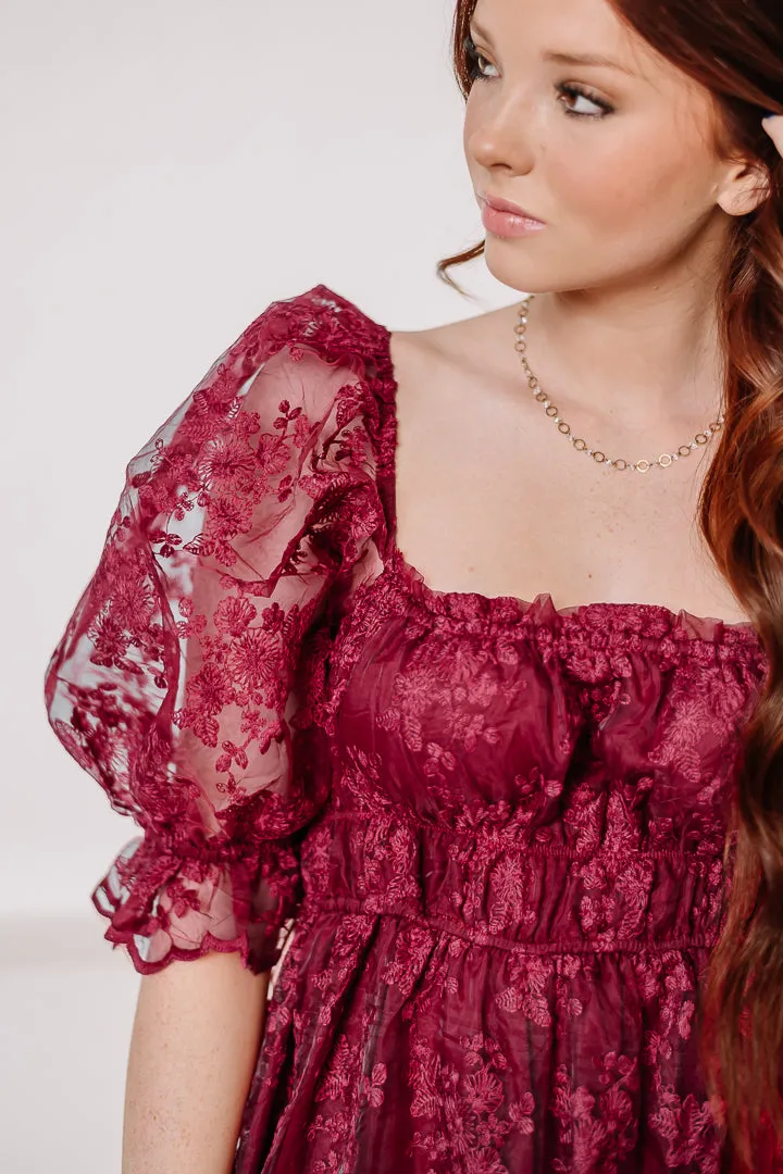 Forget Me Not Lace Midi Dress | Wine