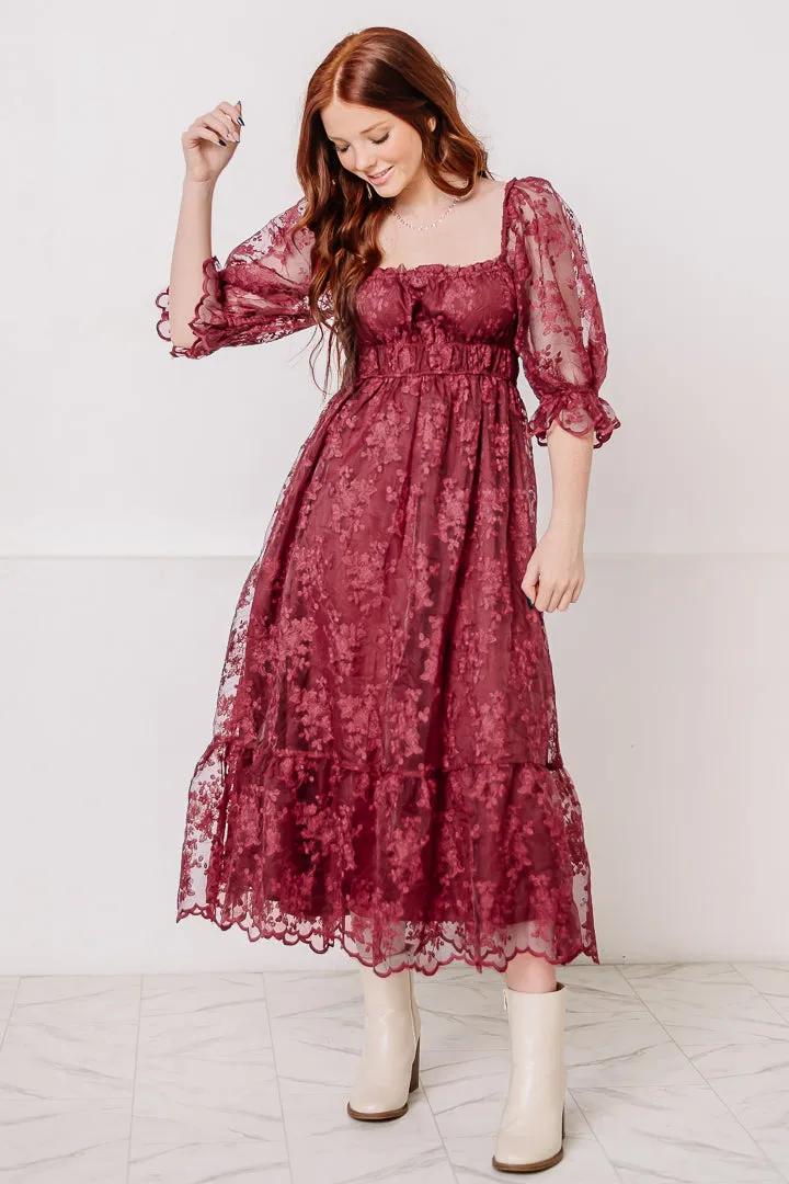 Forget Me Not Lace Midi Dress | Wine