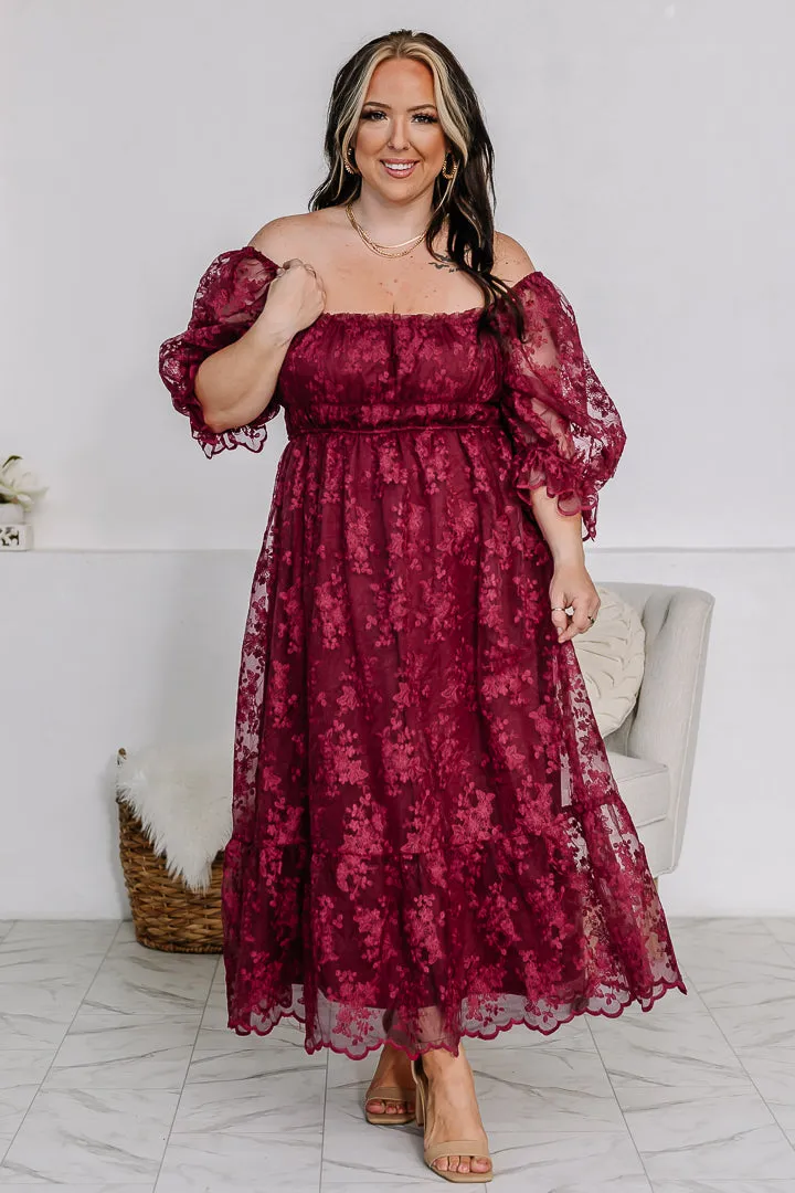 Forget Me Not Lace Midi Dress | Wine
