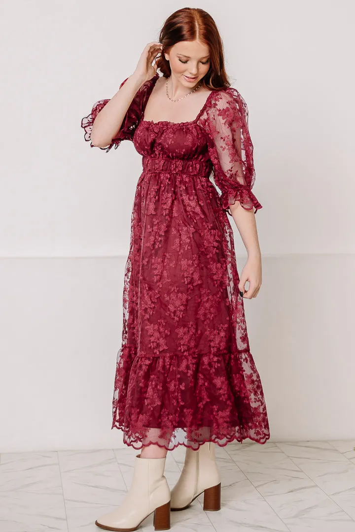 Forget Me Not Lace Midi Dress | Wine