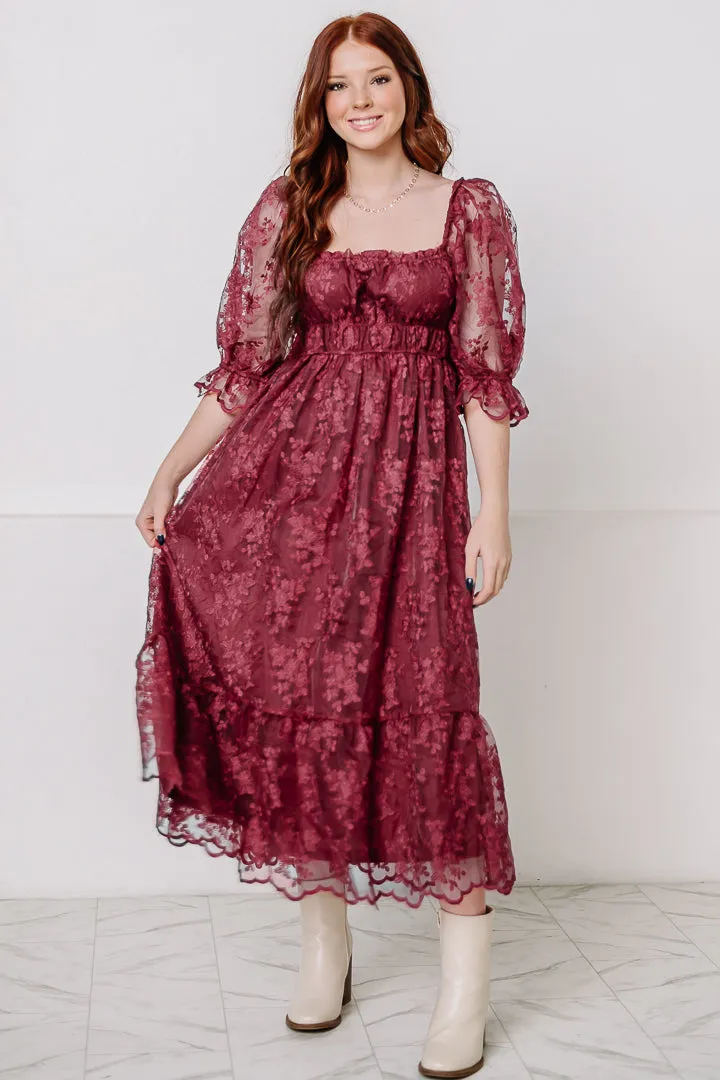 Forget Me Not Lace Midi Dress | Wine