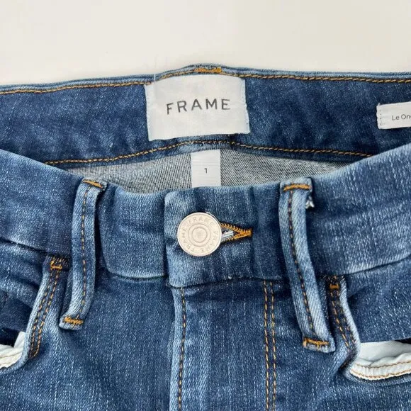 Frame Denim Blue Dark Wash Le One Crop Mini Boot Jeans | Size 0