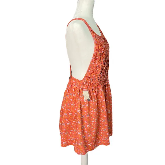 FREE PEOPLE Sz Small NWT Mini Dress Poppy Combo Smock Low Back Petunia $128