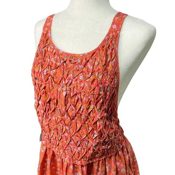 FREE PEOPLE Sz Small NWT Mini Dress Poppy Combo Smock Low Back Petunia $128