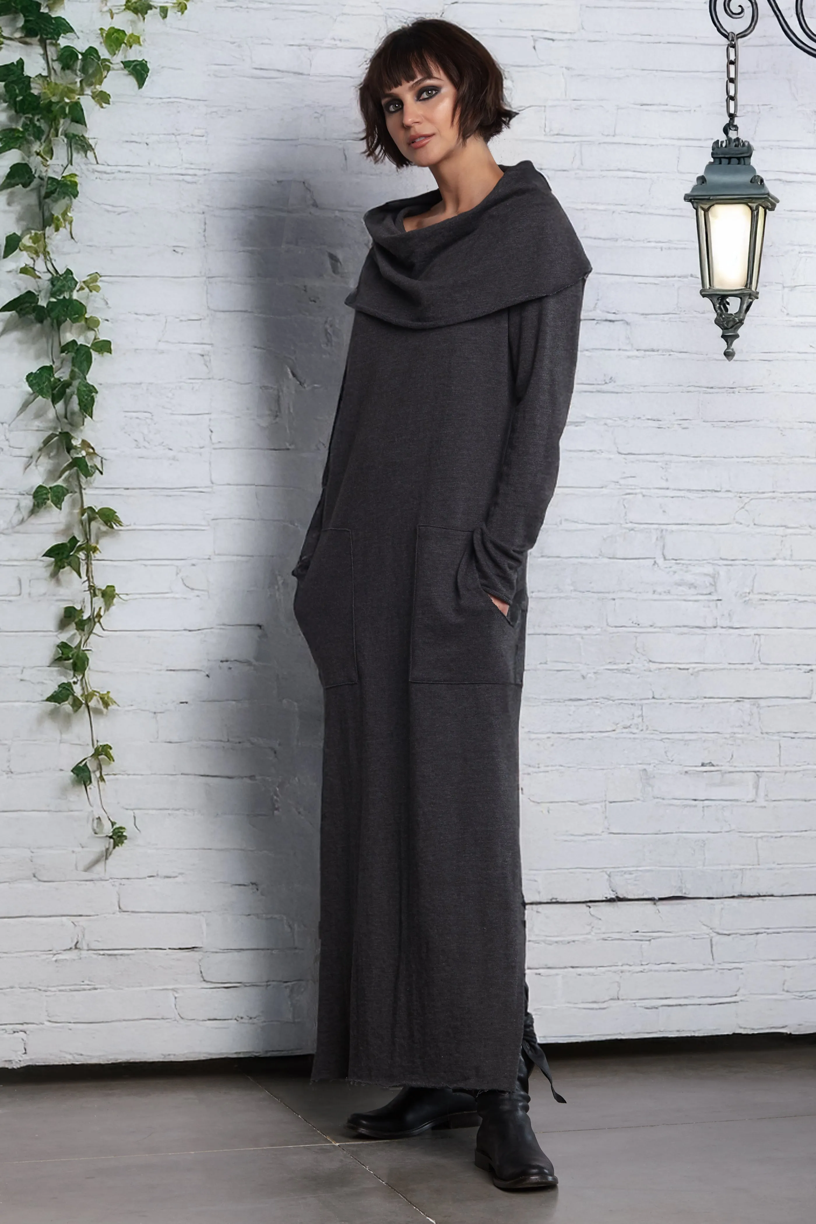 French Terry Long Cowl Dress
