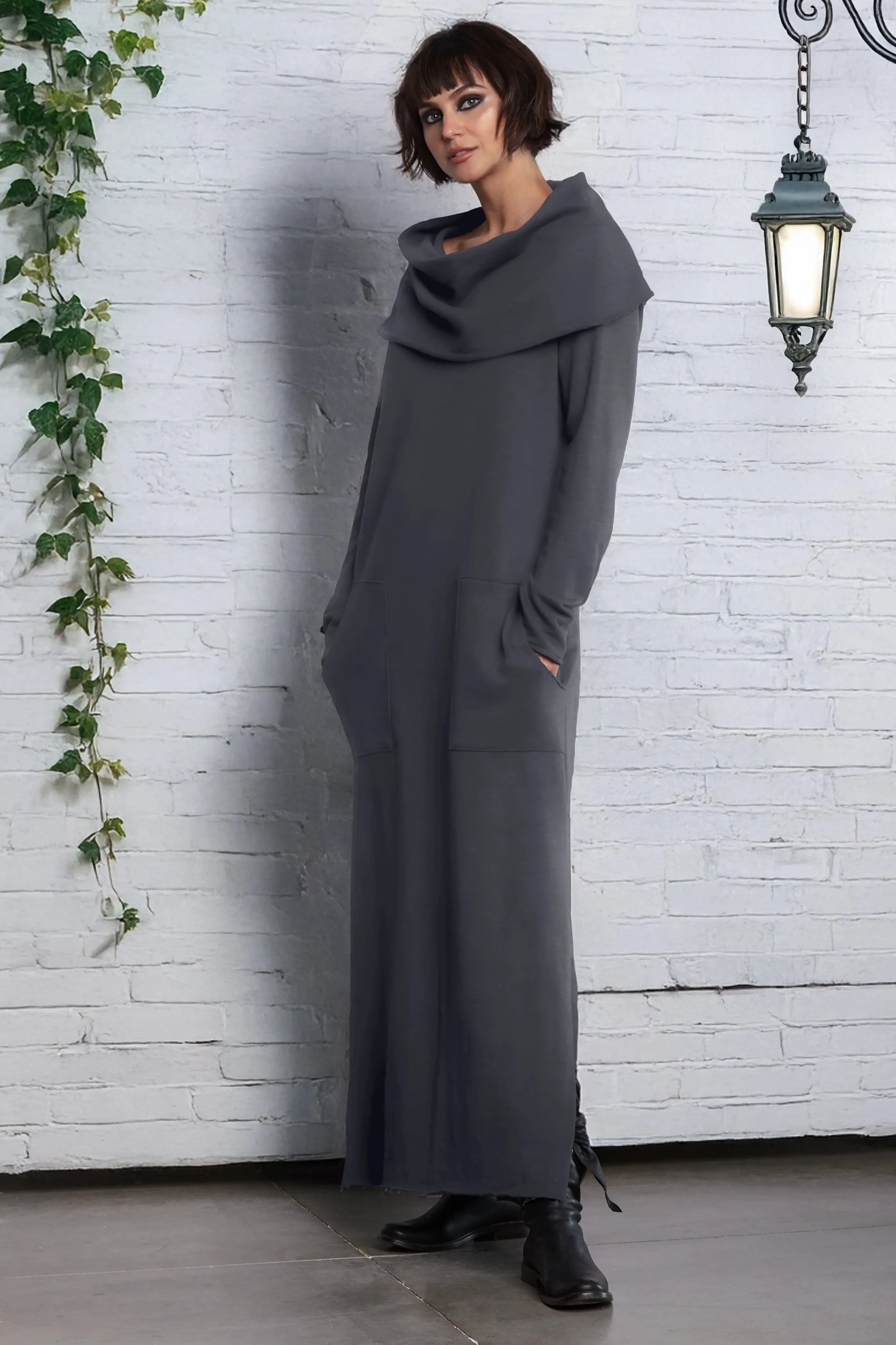 French Terry Long Cowl Dress