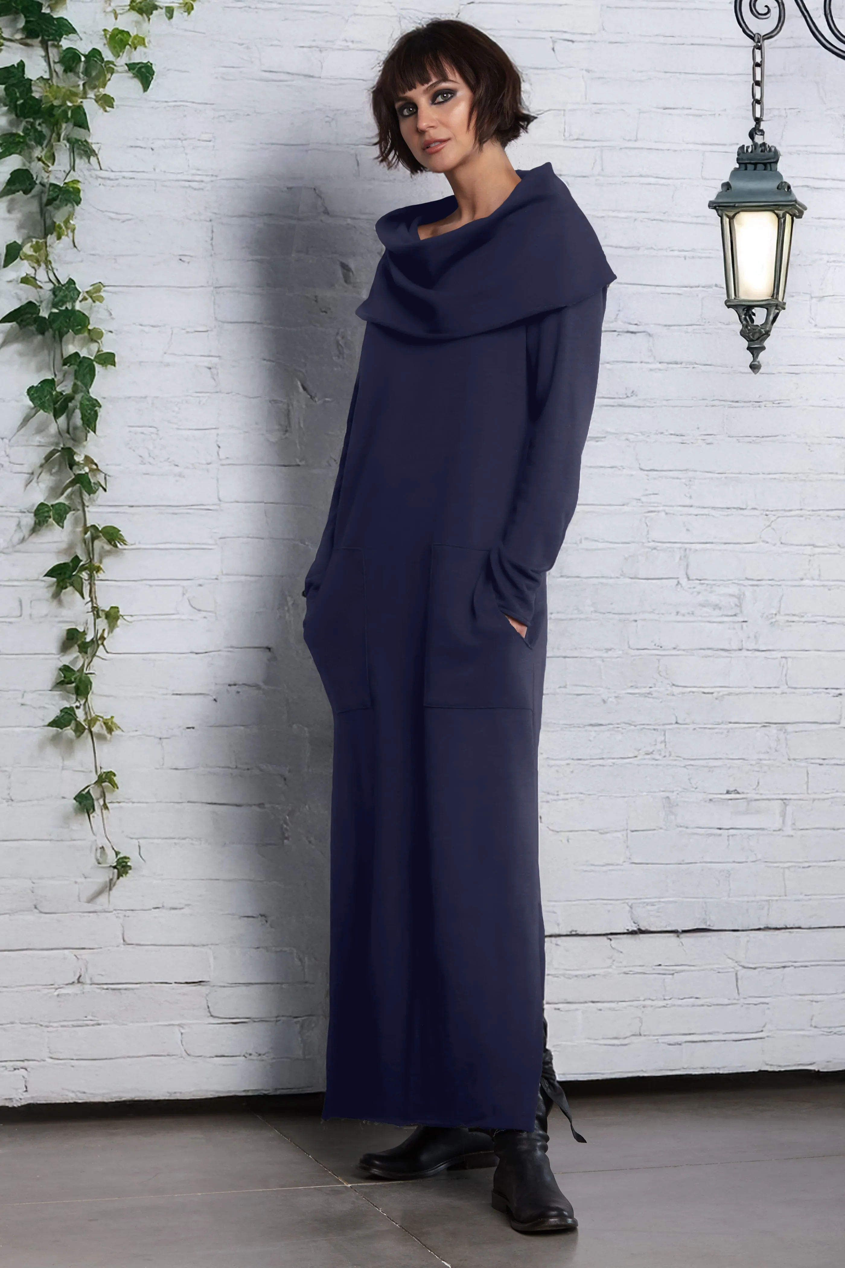 French Terry Long Cowl Dress