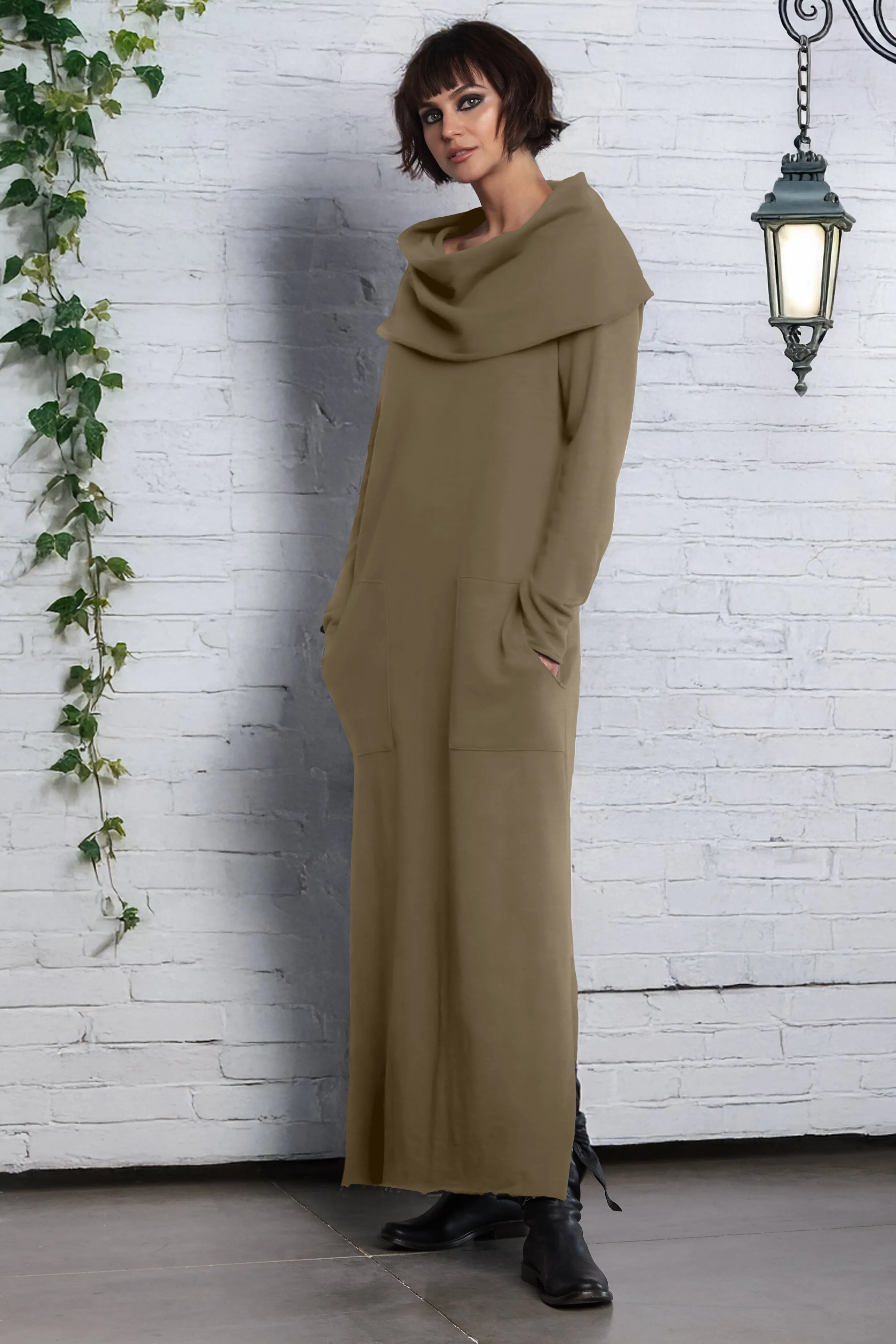 French Terry Long Cowl Dress