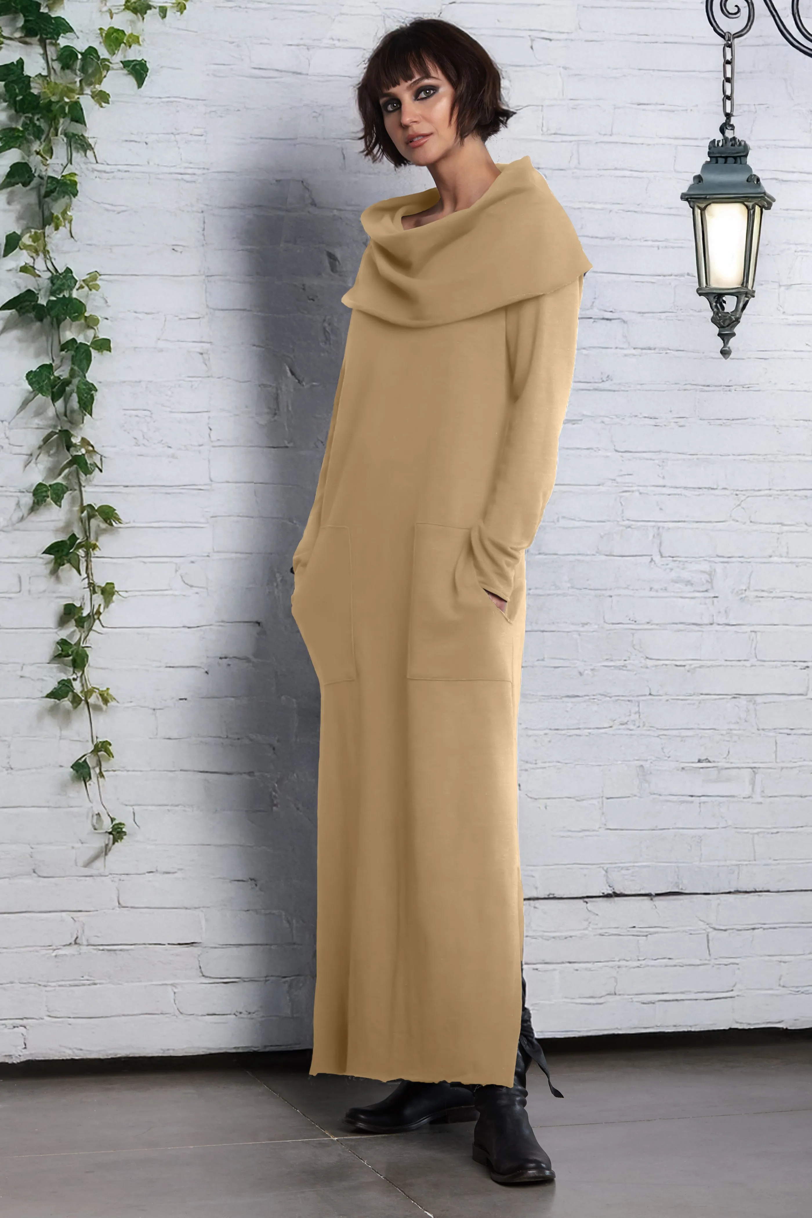 French Terry Long Cowl Dress