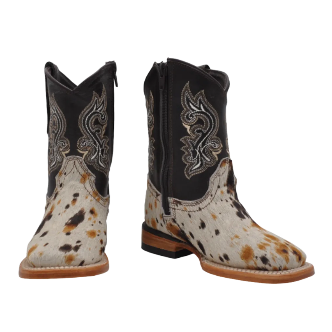Gavel Kid's Cow Hair White and Black Boot