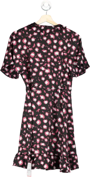 Glamorous Black & Pink Leopard Wrap Mini Dress UK 8
