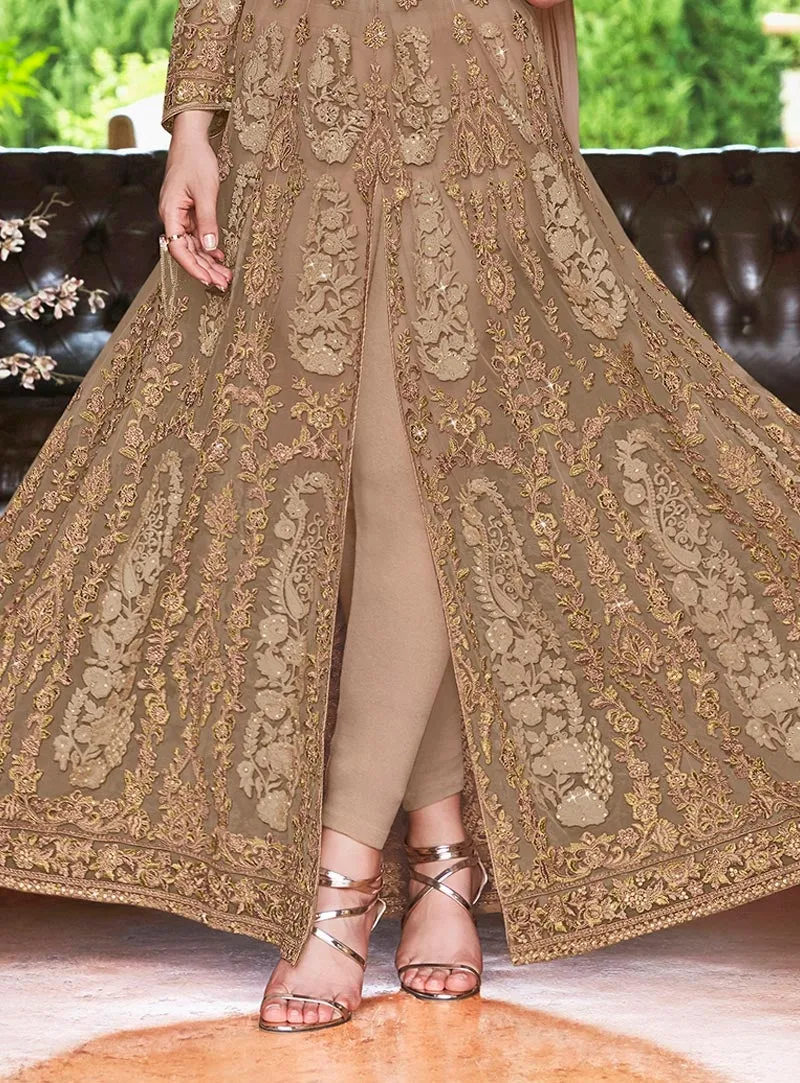 Golden Glamour Embroidered Slit Style Anarkali Suit