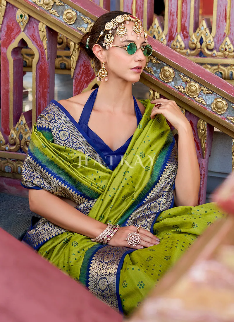 Green and Blue Ikat Printed Patola Silk Saree