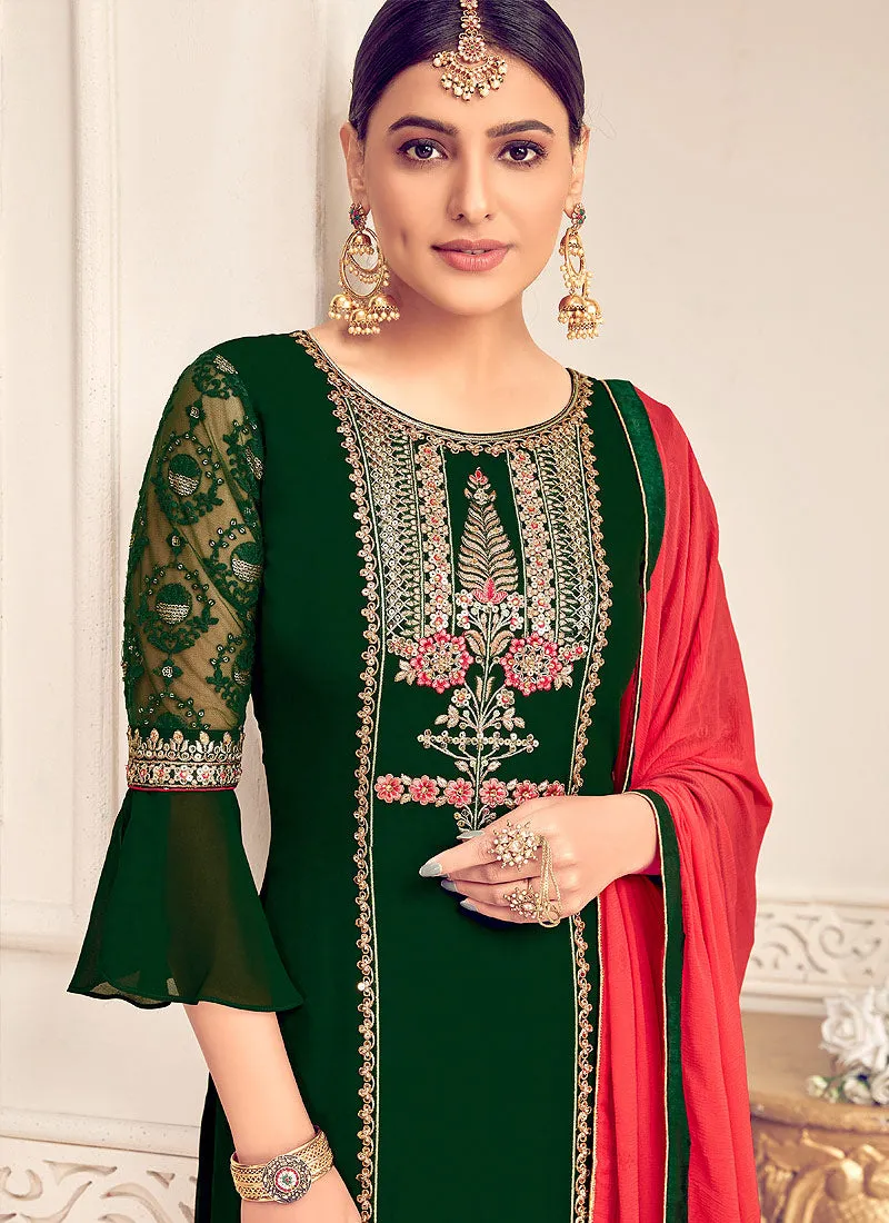 Green and Red Pakistani Palazzo Suit