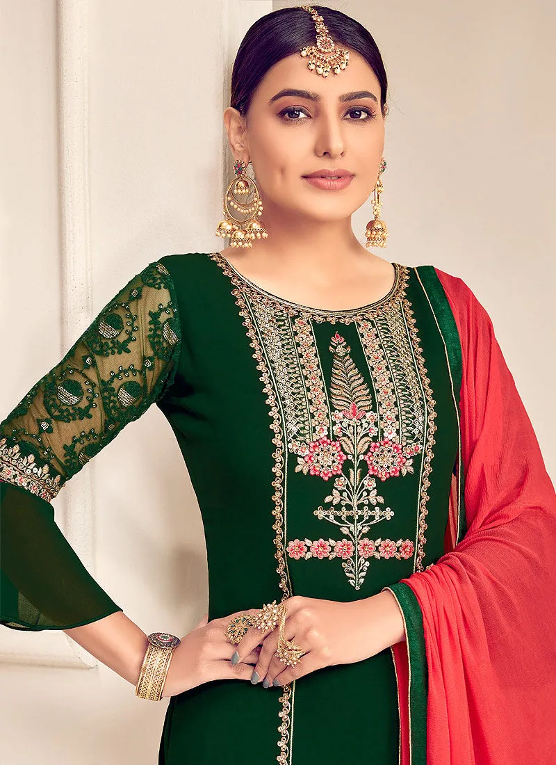 Green and Red Pakistani Palazzo Suit