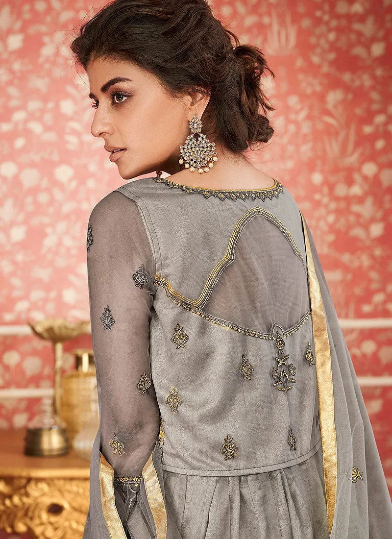 Grey Embroidered Anarkali Lehenga Suit