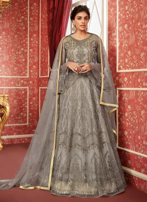 Grey Embroidered Anarkali Lehenga Suit