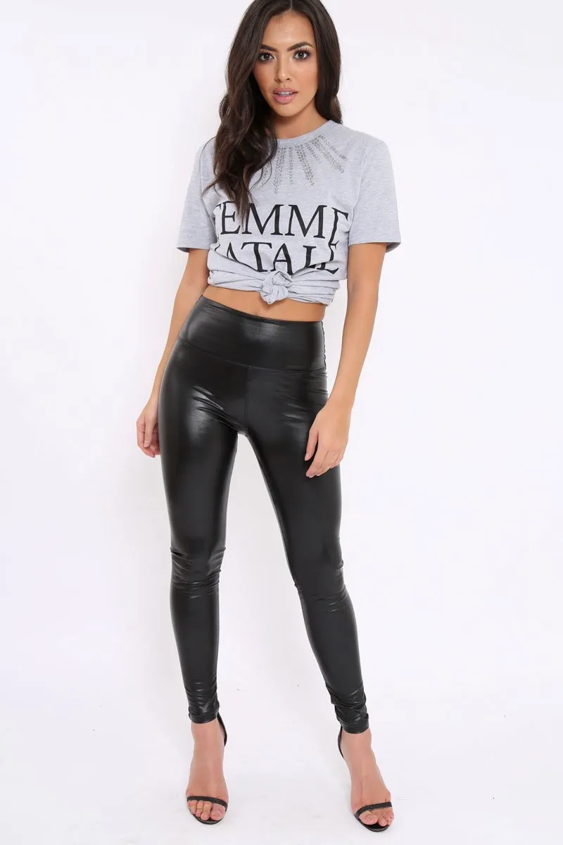 Grey Femme Fatale Slogan T-shirt - Sienna