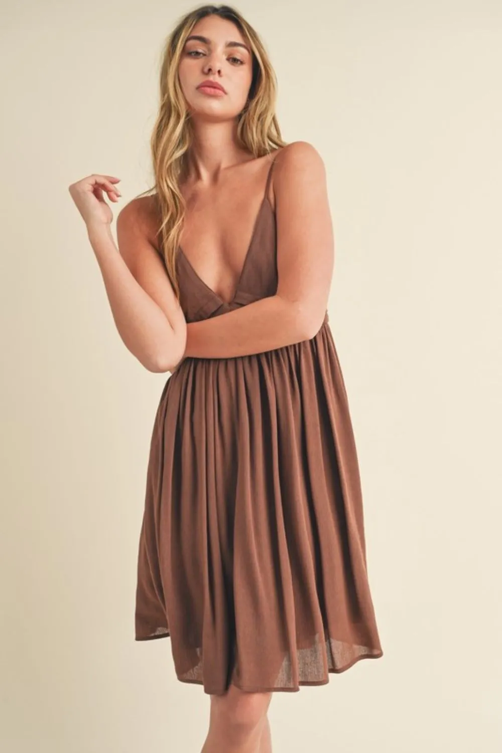 Hazel Blues® |  Aemi   Co Ruched Plunge Mini Cami Dress