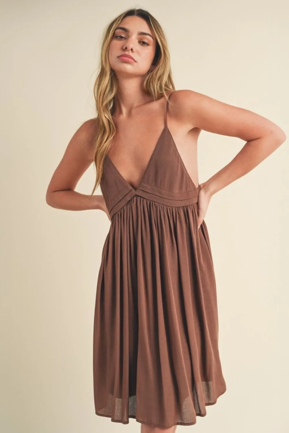 Hazel Blues® |  Aemi   Co Ruched Plunge Mini Cami Dress