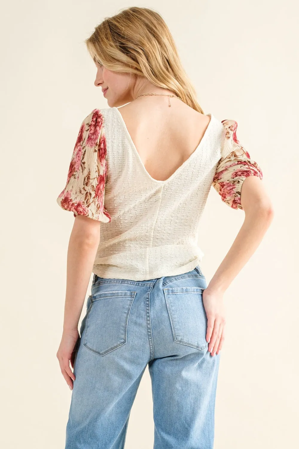 Hazel Blues® |  And The Why Floral Print Textured Sleeve Knit Top