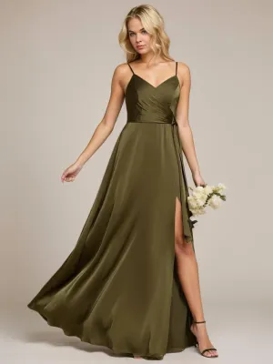 Holly thin strap satin bridesmaid dress with split