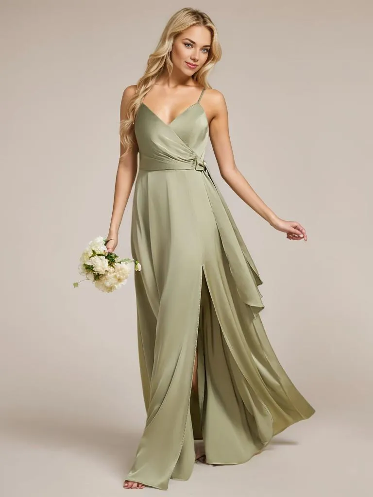 Holly thin strap satin bridesmaid dress with split