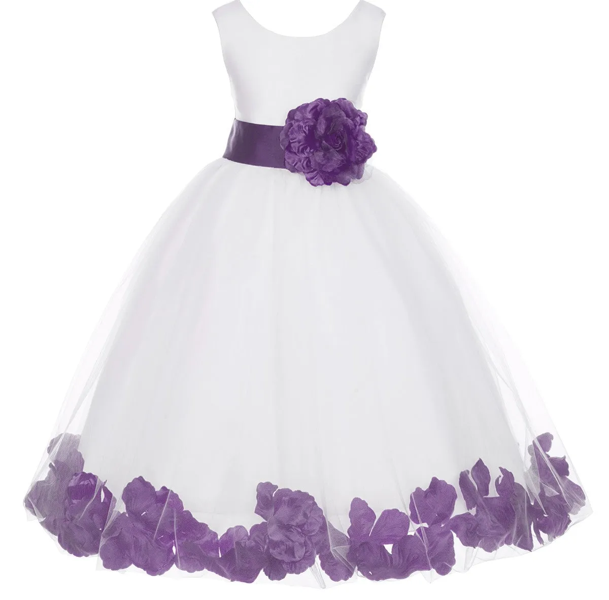 Ivory Elegant Wedding Pageant Special Events Petals Flower Girl Dress with Bow Tie Sash 302T(1)