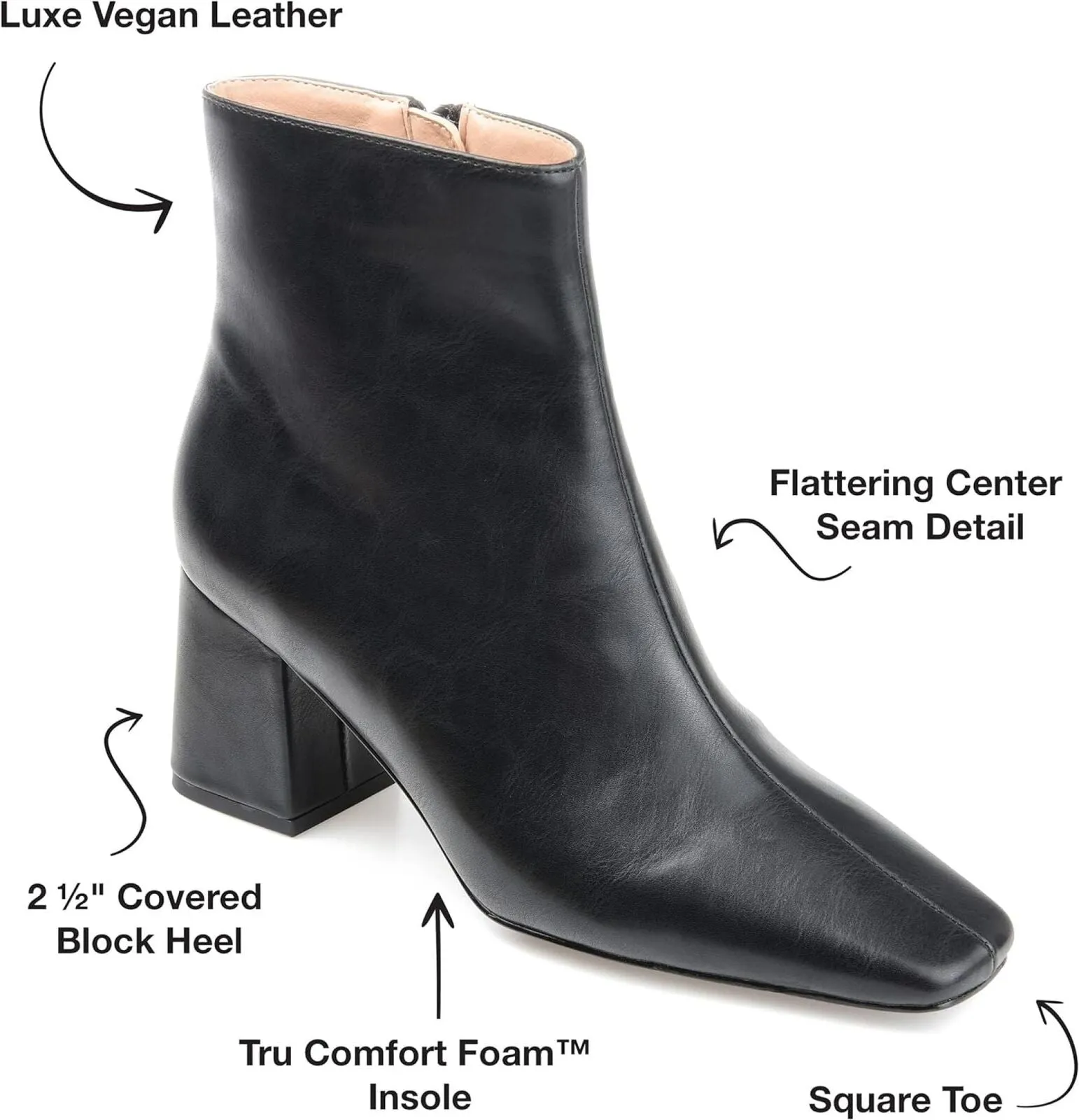 Journee Collection Womens Haylinn Bootie with Square Toe and Block Heel Black 9M