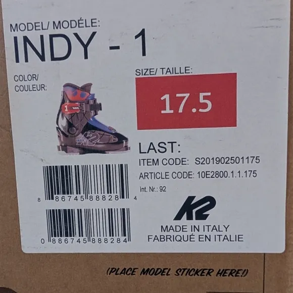 K2 INDY 1 YOUTH SKI BOOT 17.5