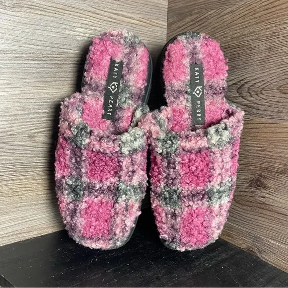 Katy perry high mules pink black plaid