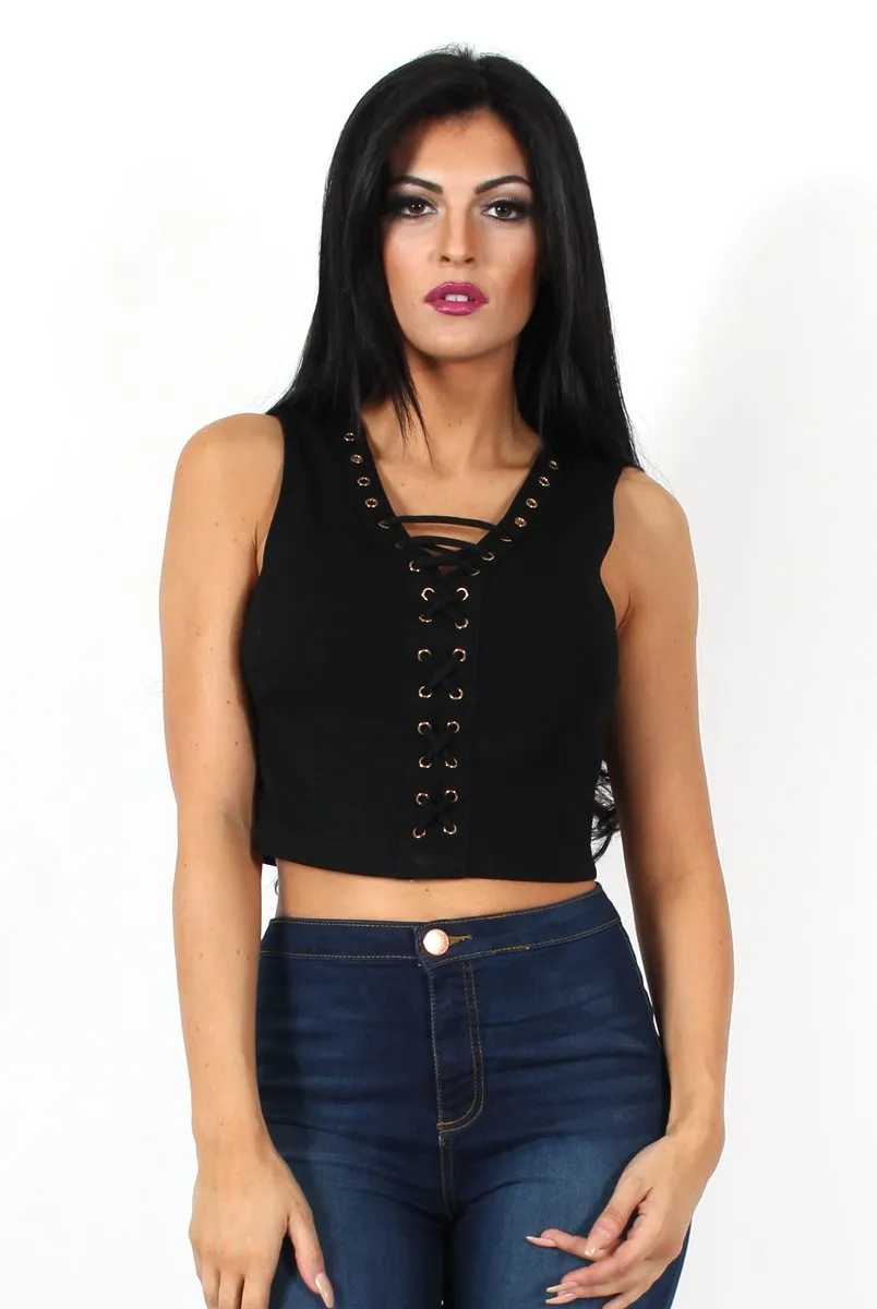 Kay Black Tie Front Top