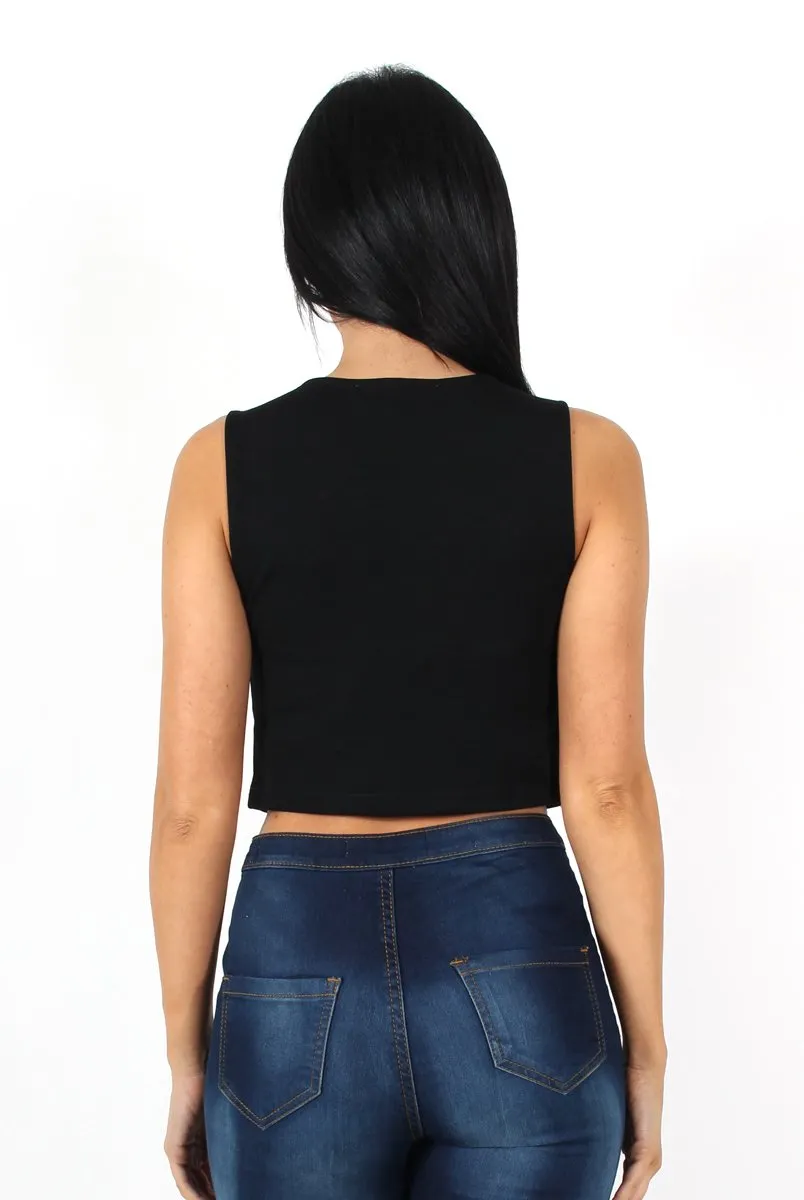 Kay Black Tie Front Top