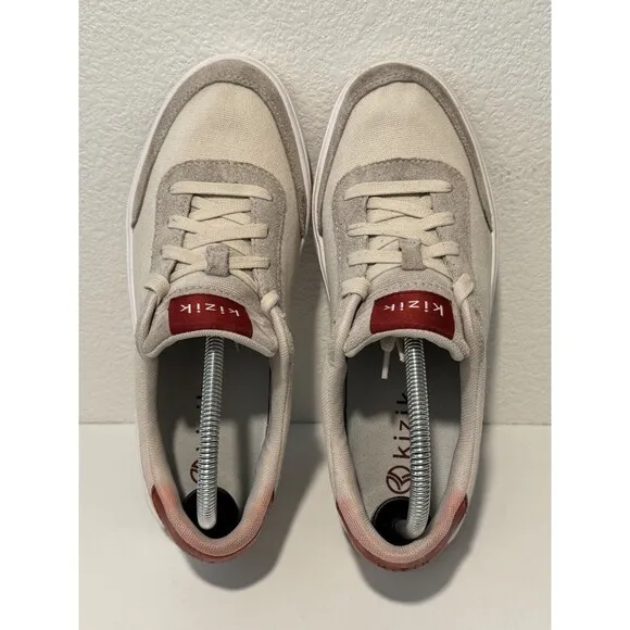 KIZIK Prague Casual Sneakers Shoes Mens Sz 7.5 Women Sz 9 Wide Cream Red Knit