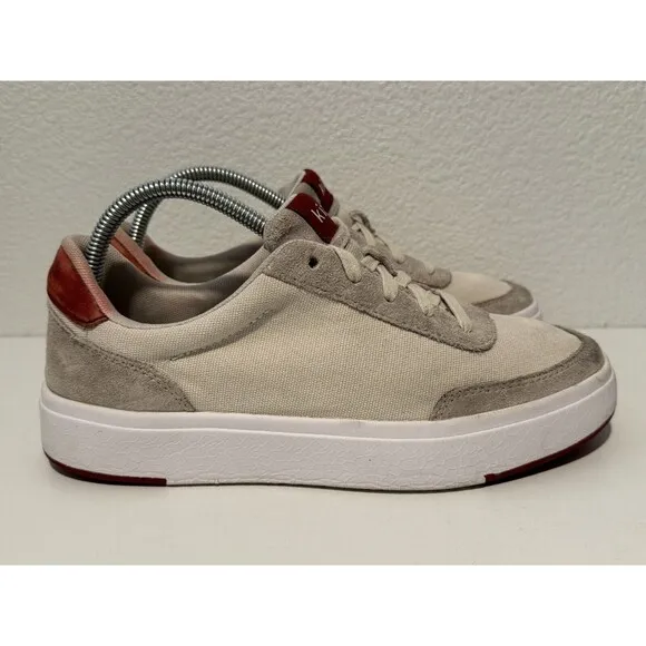 KIZIK Prague Casual Sneakers Shoes Mens Sz 7.5 Women Sz 9 Wide Cream Red Knit