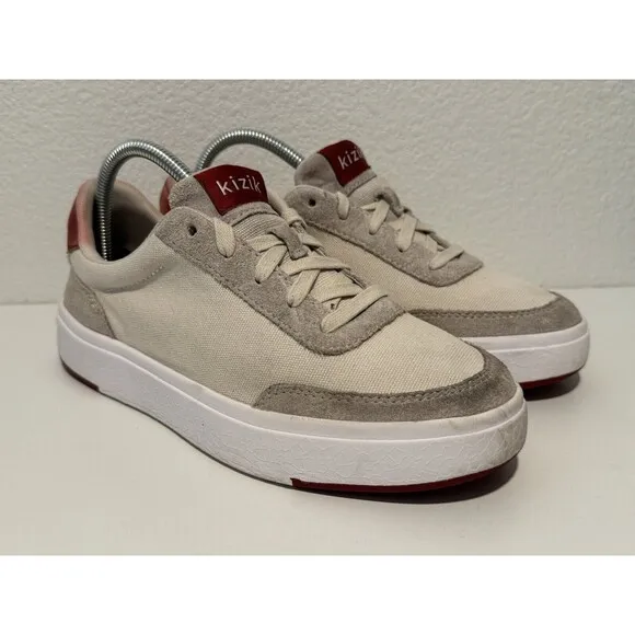 KIZIK Prague Casual Sneakers Shoes Mens Sz 7.5 Women Sz 9 Wide Cream Red Knit