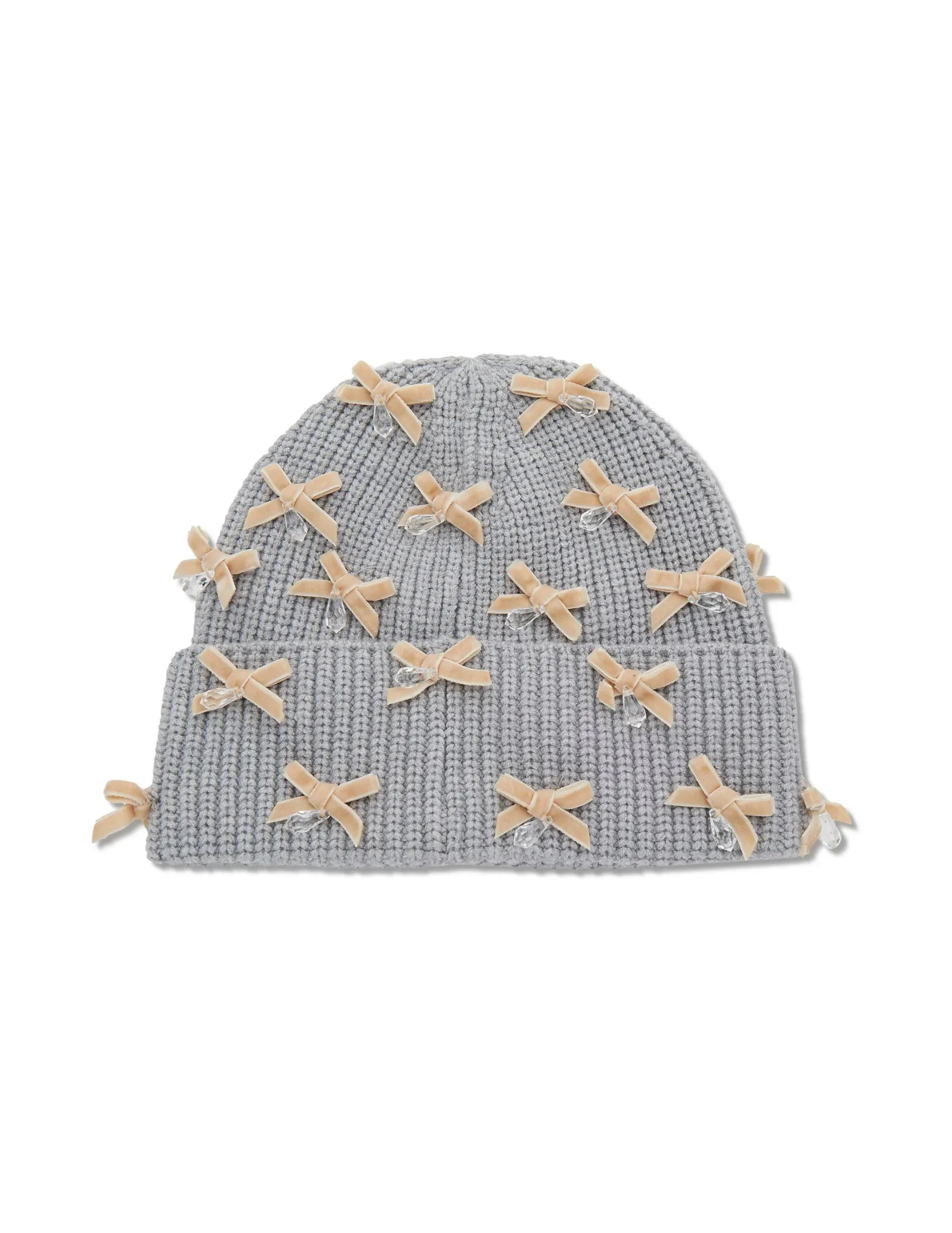Lele Sadoughi Dove Grey Bow Embellished Beanie