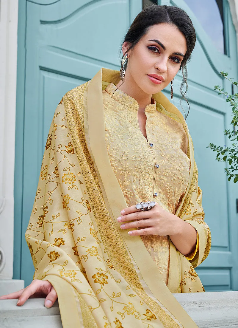 Lemon Yellow Lucknowi Embroidered Pants Suit