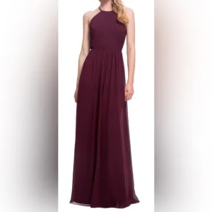 Levkoff bridesmaid dressHalterChiffon A-line Gown wine Burgundy 12Fb