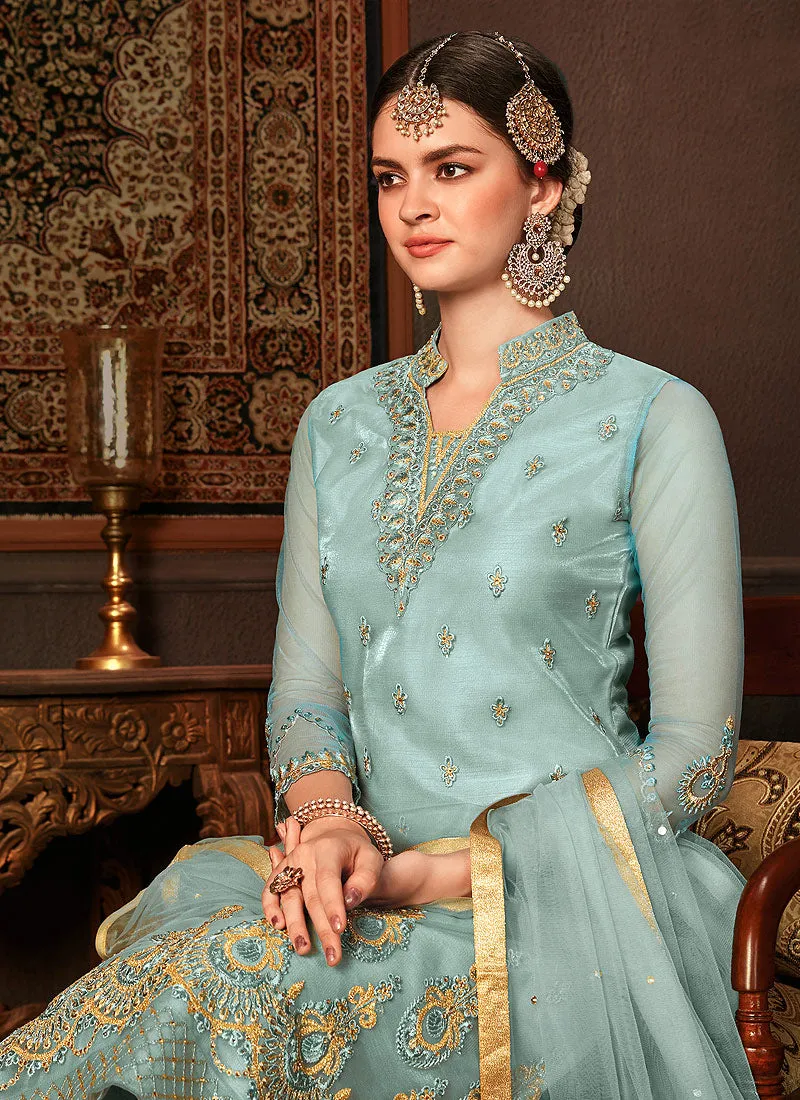 Light Blue Embroidered Pakistani Pants Suit