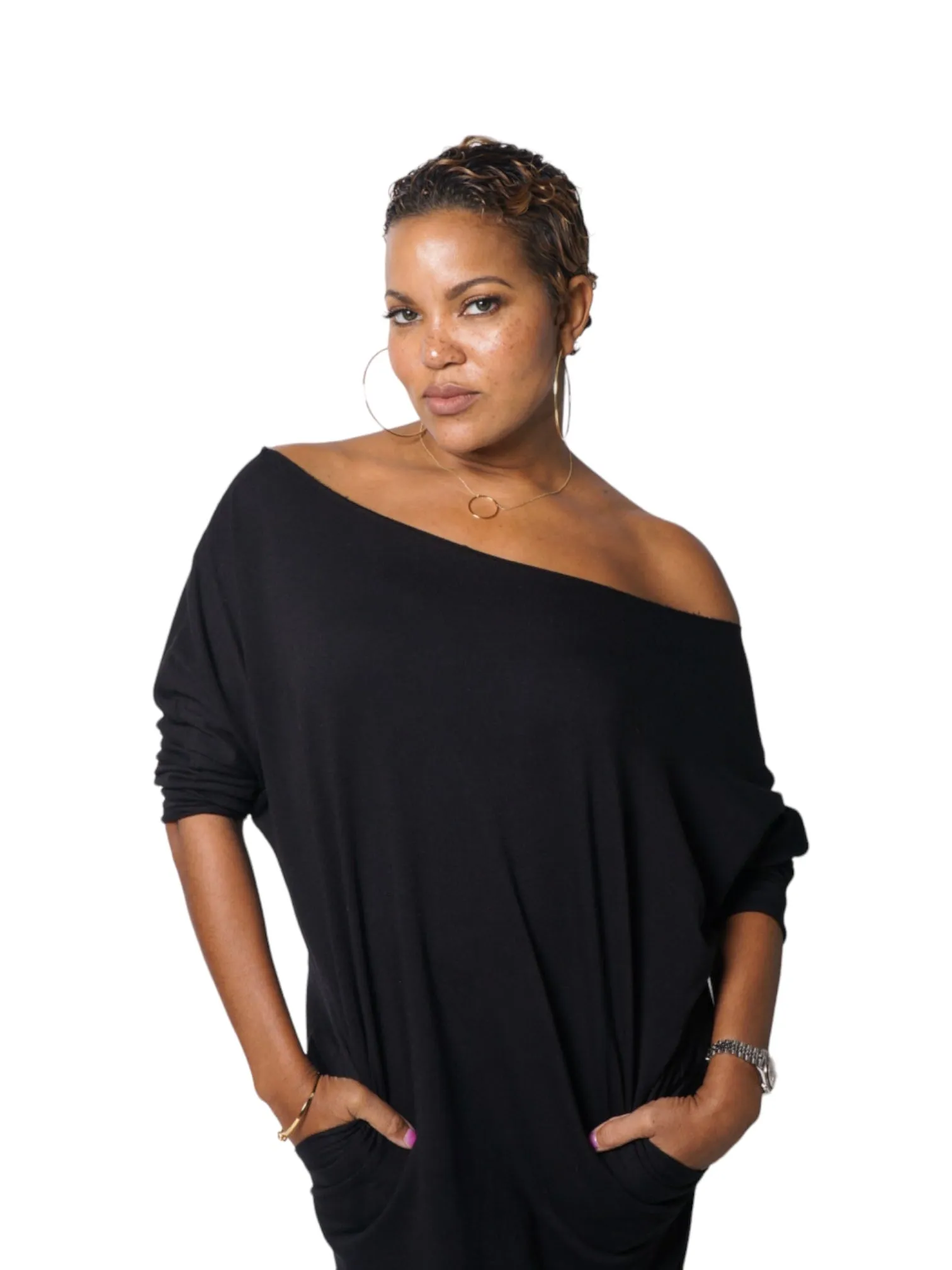 Lisa -Zen Dress w/pockets - Black - TN-51