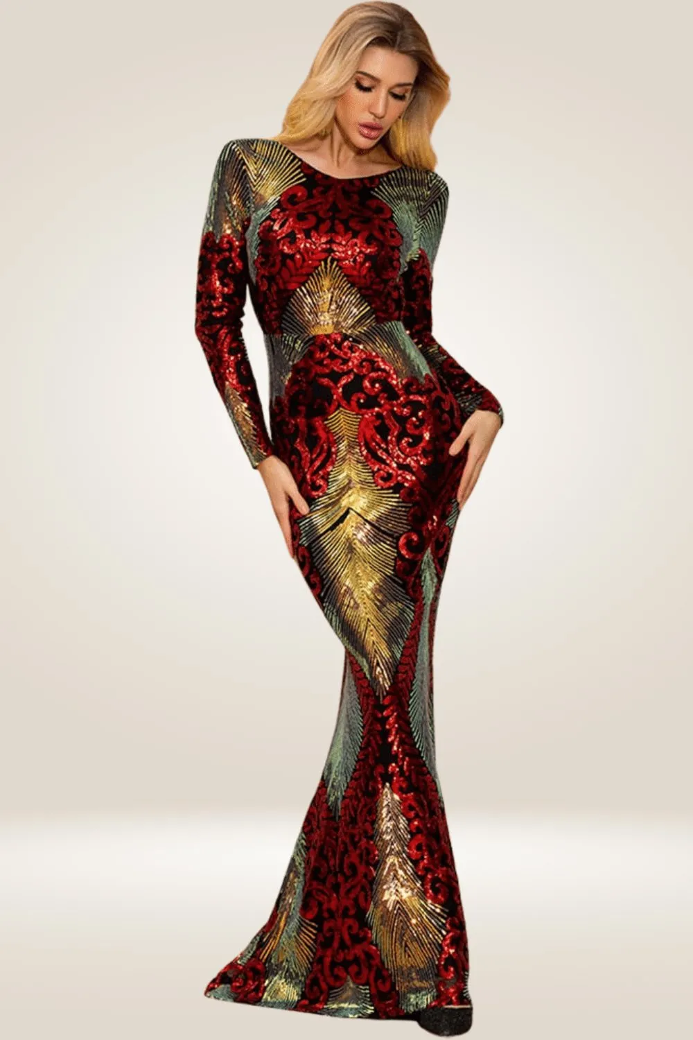 Long sleeve Red Sequin Dress
