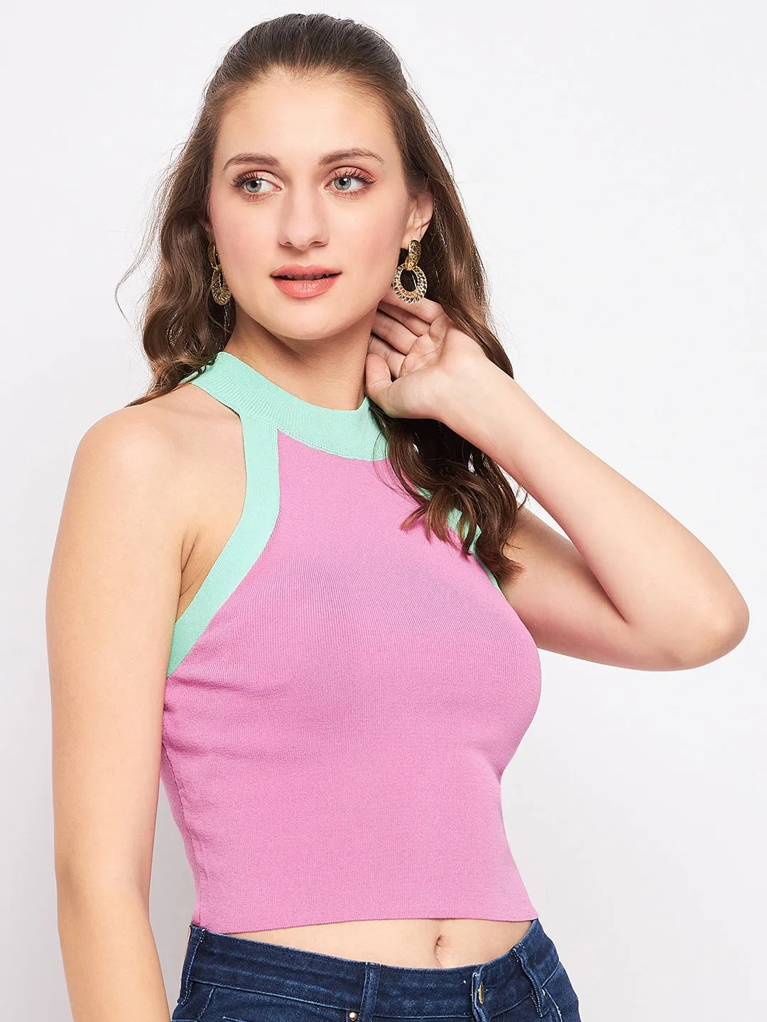 Madame Pink Halter Neck Fitted Top