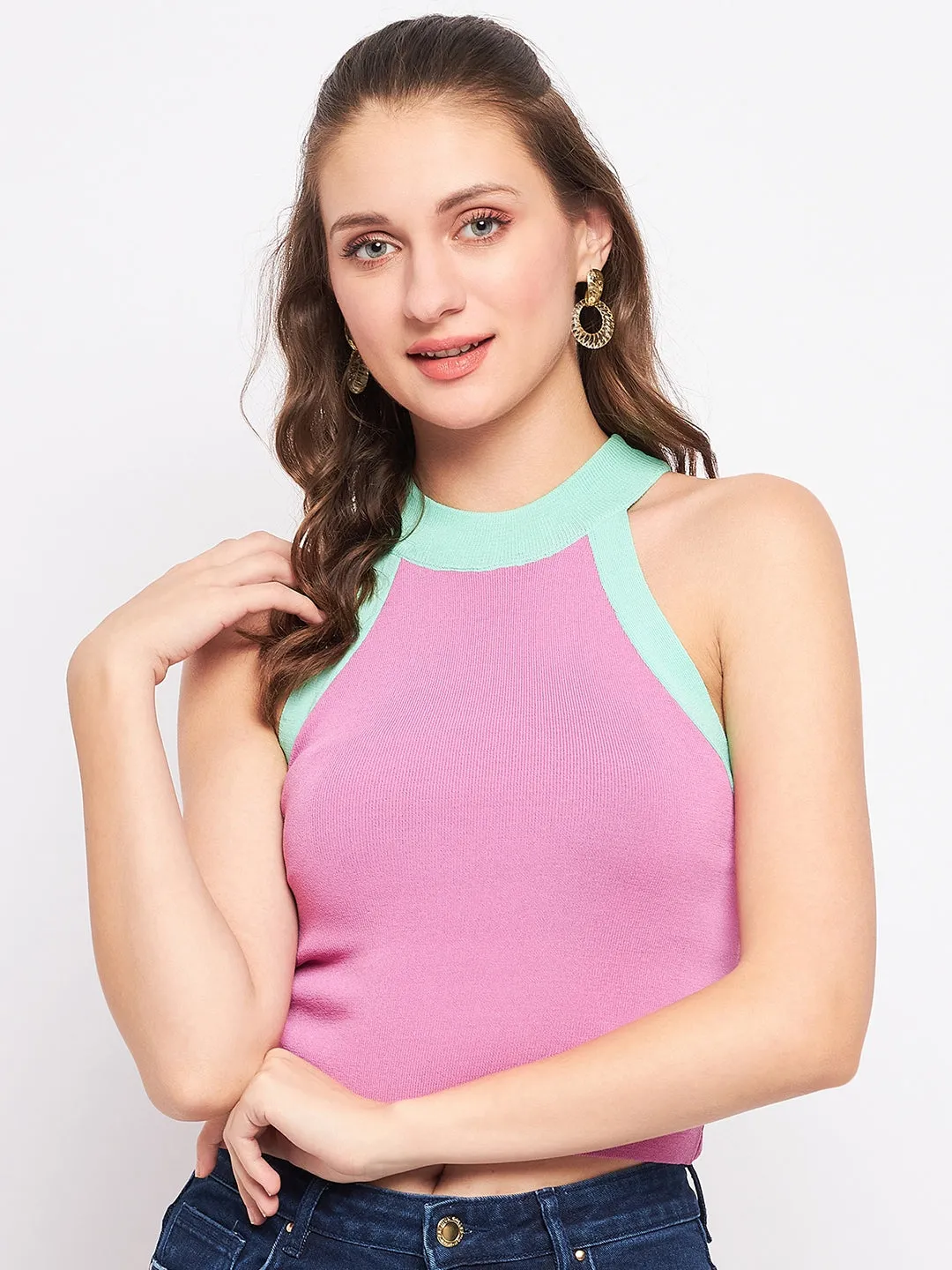 Madame Pink Halter Neck Fitted Top